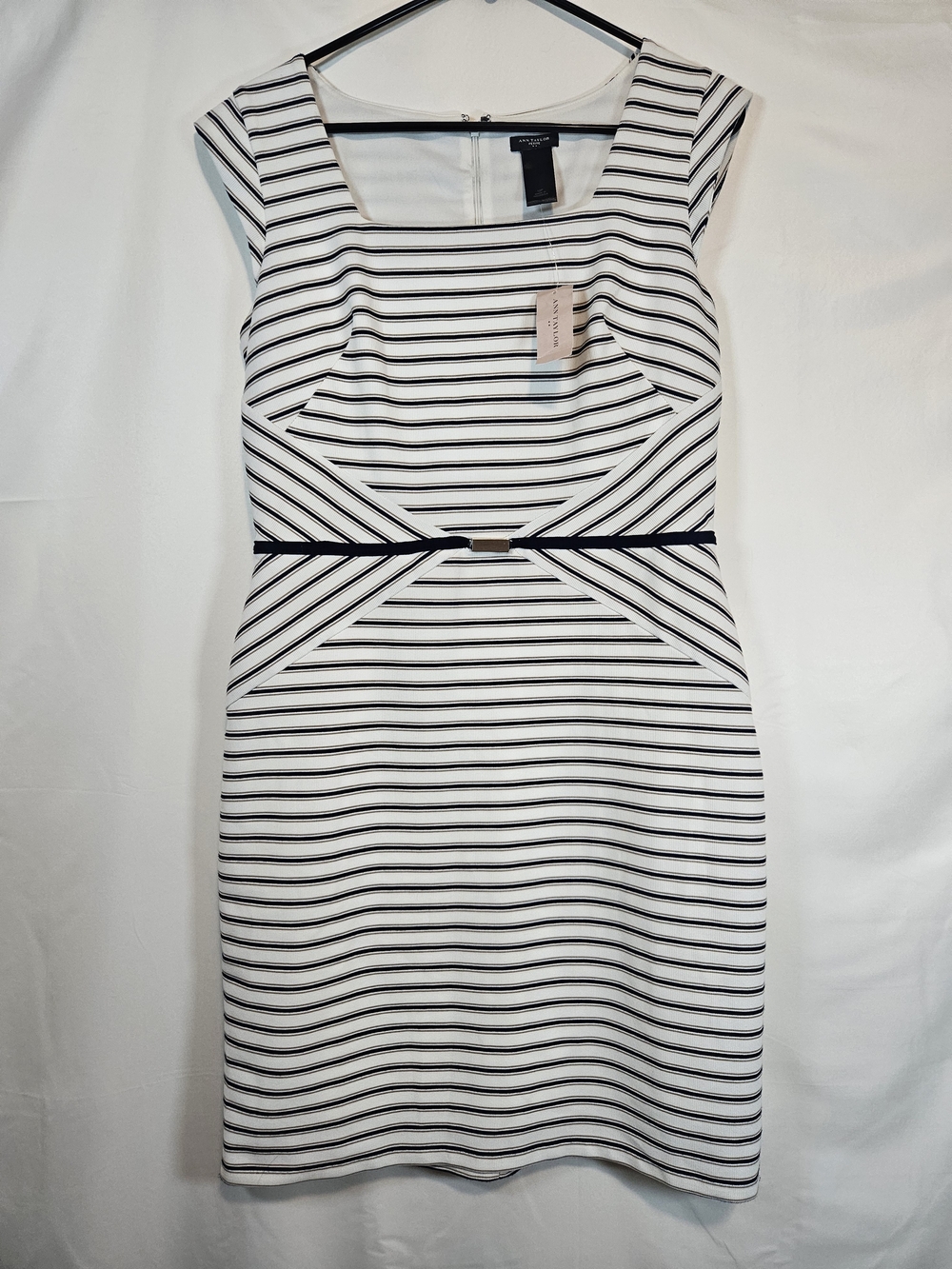 Ann Taylor White and Black Striped Sheath Dress